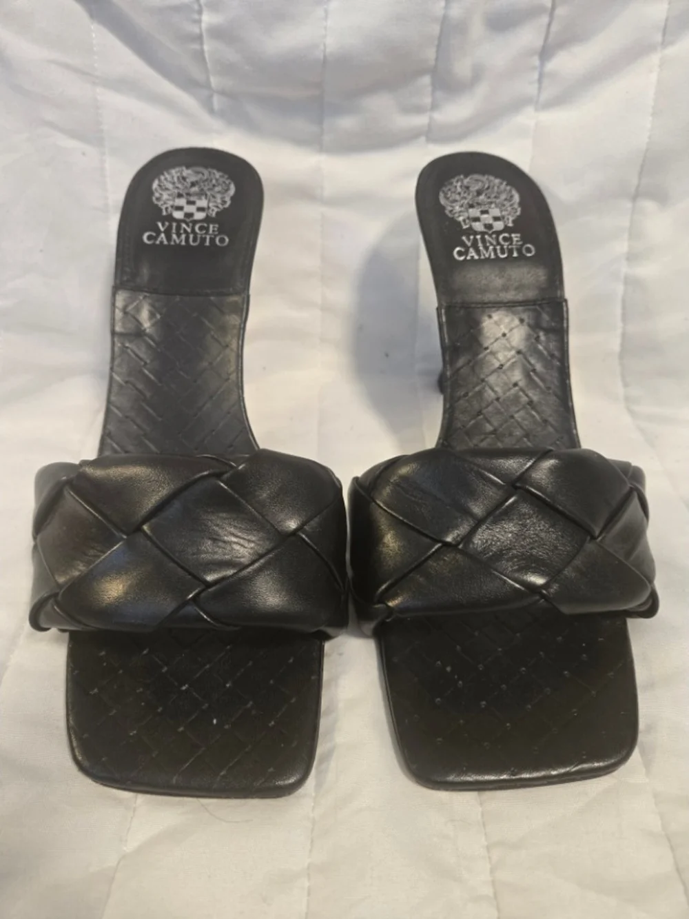 Vince Camuto Black Braided Strap Square Toe Heels Size 10